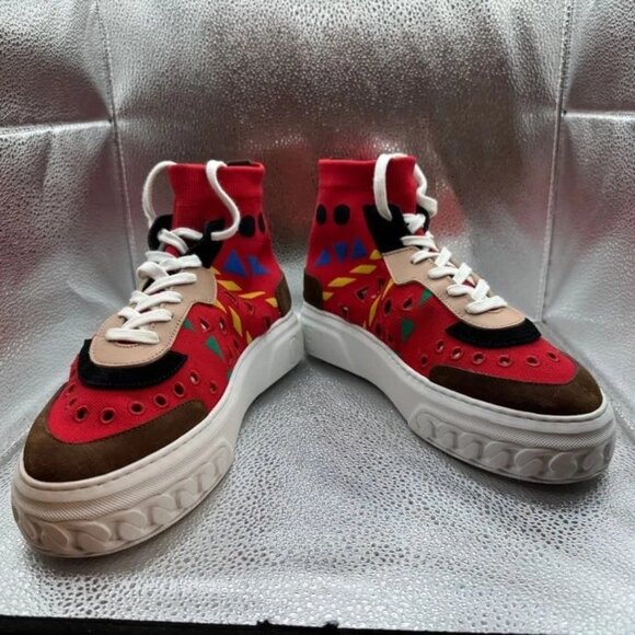 Size 41 - Casadei Womens Red High Top Suede Round Toe Designer Sneakers 054448 - Picture 3 of 9